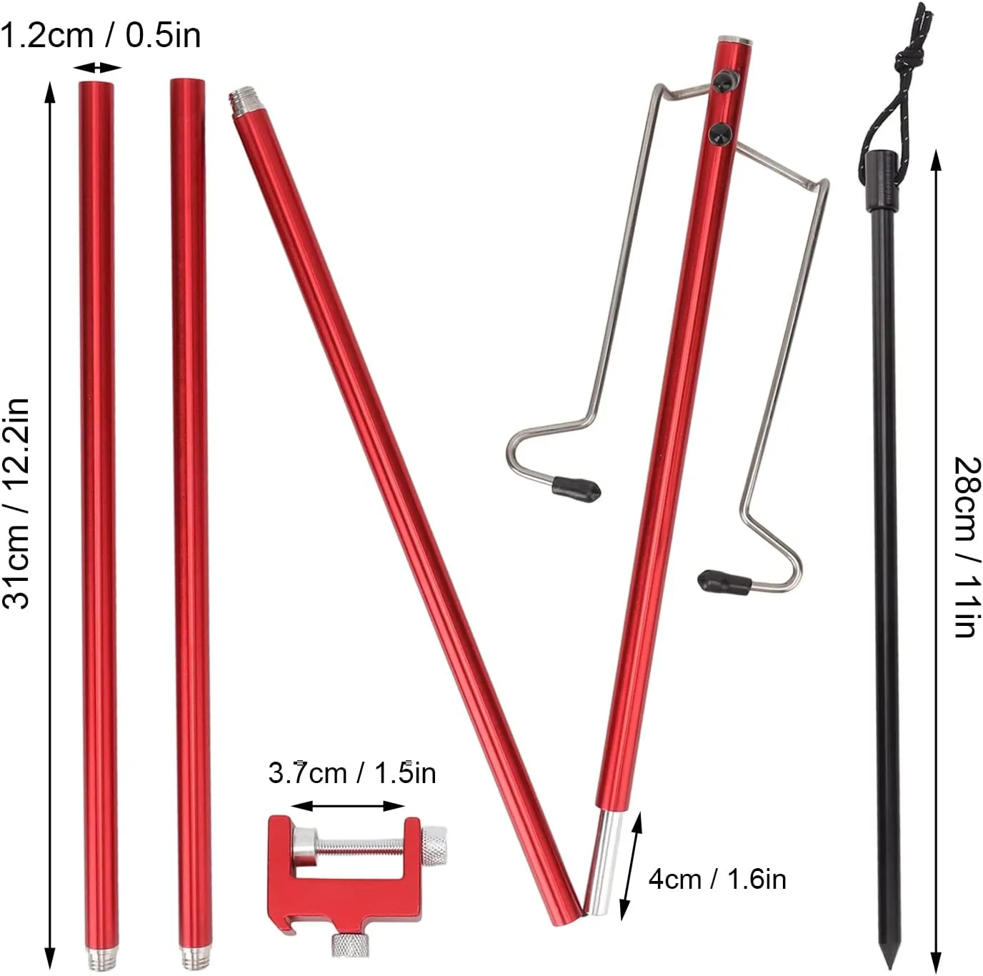 Collapsible Camping Lantern Stand, Portable Aluminum Alloy Folding Lamp Pole with Hook, Height Adjustable Aluminum Alloy Hanging Light Holder for Camping Fishing