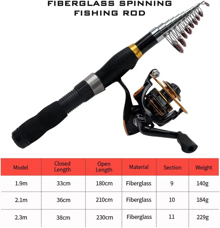 Collapsible Fishing Rod and Reel Combo, BalanZze Telescopic Fishing Rod with Spinning Reel, Portable Collapsible Fishing Pole Kit for Saltwater and Freshwater