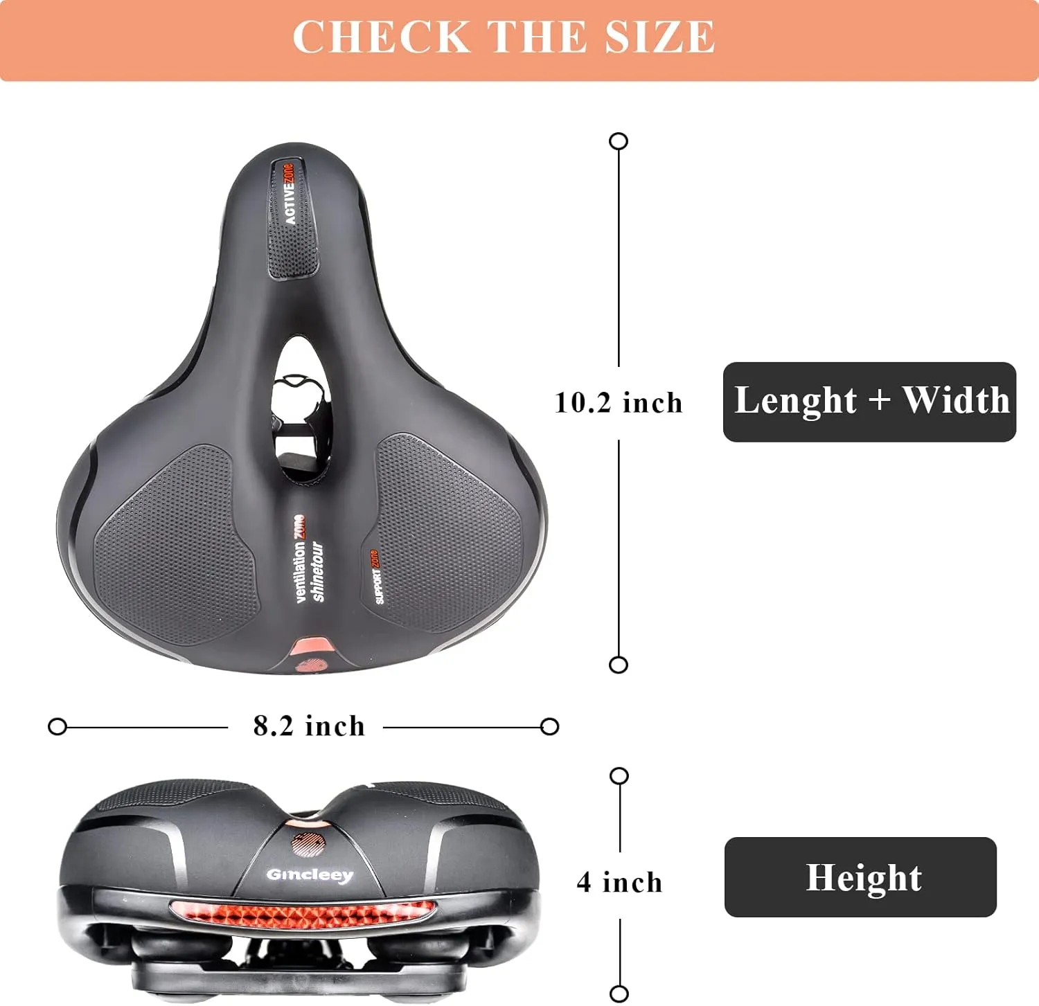 Comfort Bike Seat for Women Men,Wide Bicycle Saddle Replacement Memory Foam Padded Soft Bike Cushion with Dual Shock Absorbing Universal Fit for Indoor/Outdoor Bikes with Reflect