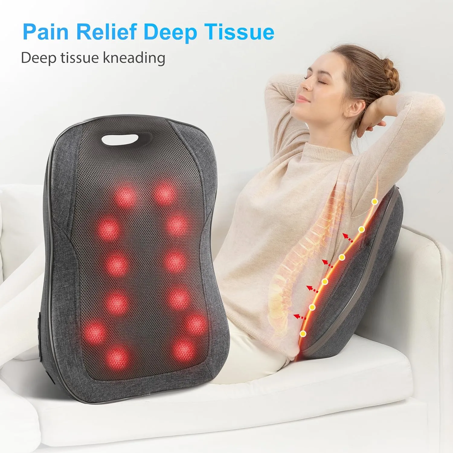 CooCoCo 14"×19" Shiatsu Back Massager with Heat, Fathers Day Birthday Gifts for Dad Mom Women Men, Portable Massage Chair Pad, Kneading Massage Mat for Pain Relief, Chair Massager for Office Home