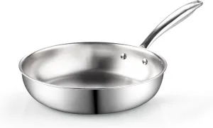 Cook N Home 8-inch Stainless Steel Frying Pan, Tri-Ply Clad 18/10 Stainless Steel Skillet Sauté Cooking Fry Pan, Induction Cookware, Silver