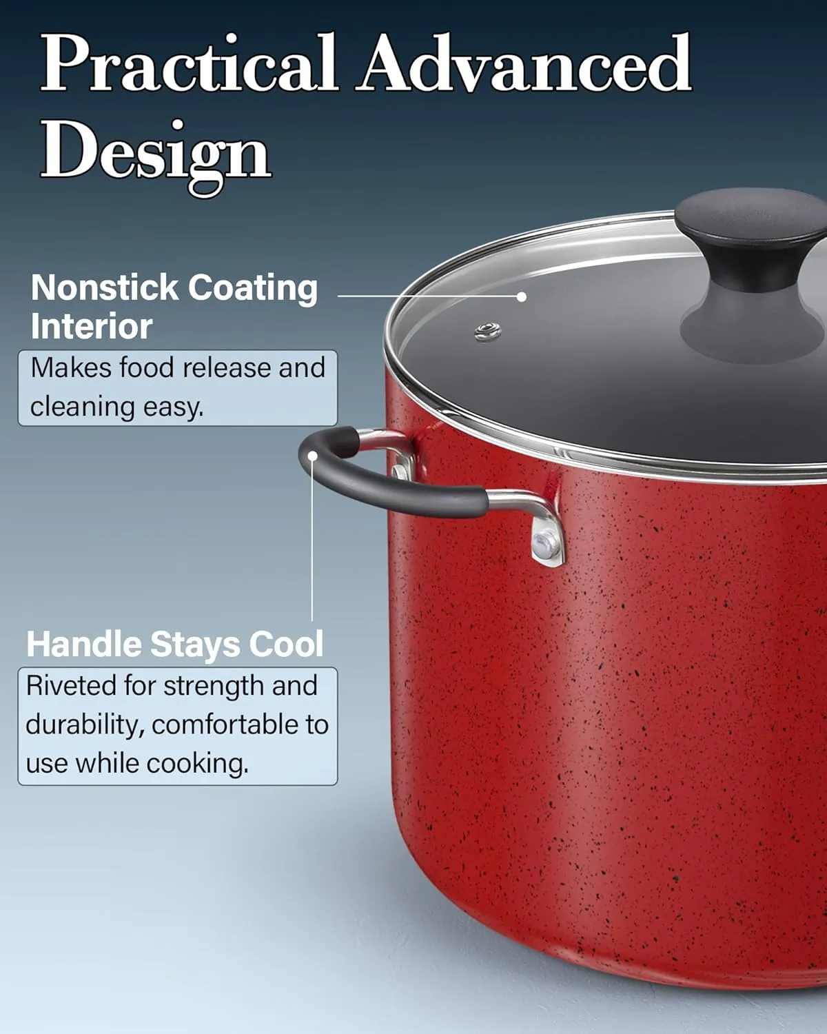 Cook N Home Nonstick Stockpot with Lid 6-Quarts, Professional Cooking Soup Pot, Casserole Cookware, Marble Red