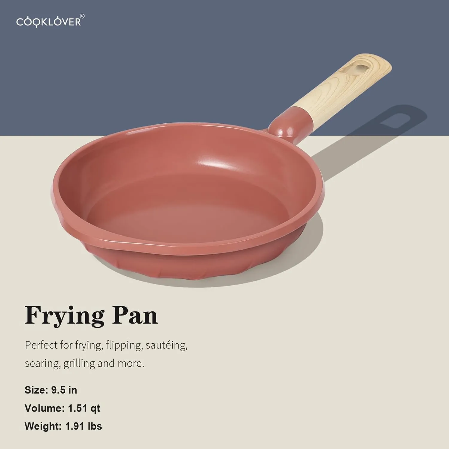 COOKLOVER Nonstick Frying Pan 100% PFOA Free Cookware Induction Skillet Stir Fry Pan (Coral, 9.5 inch)