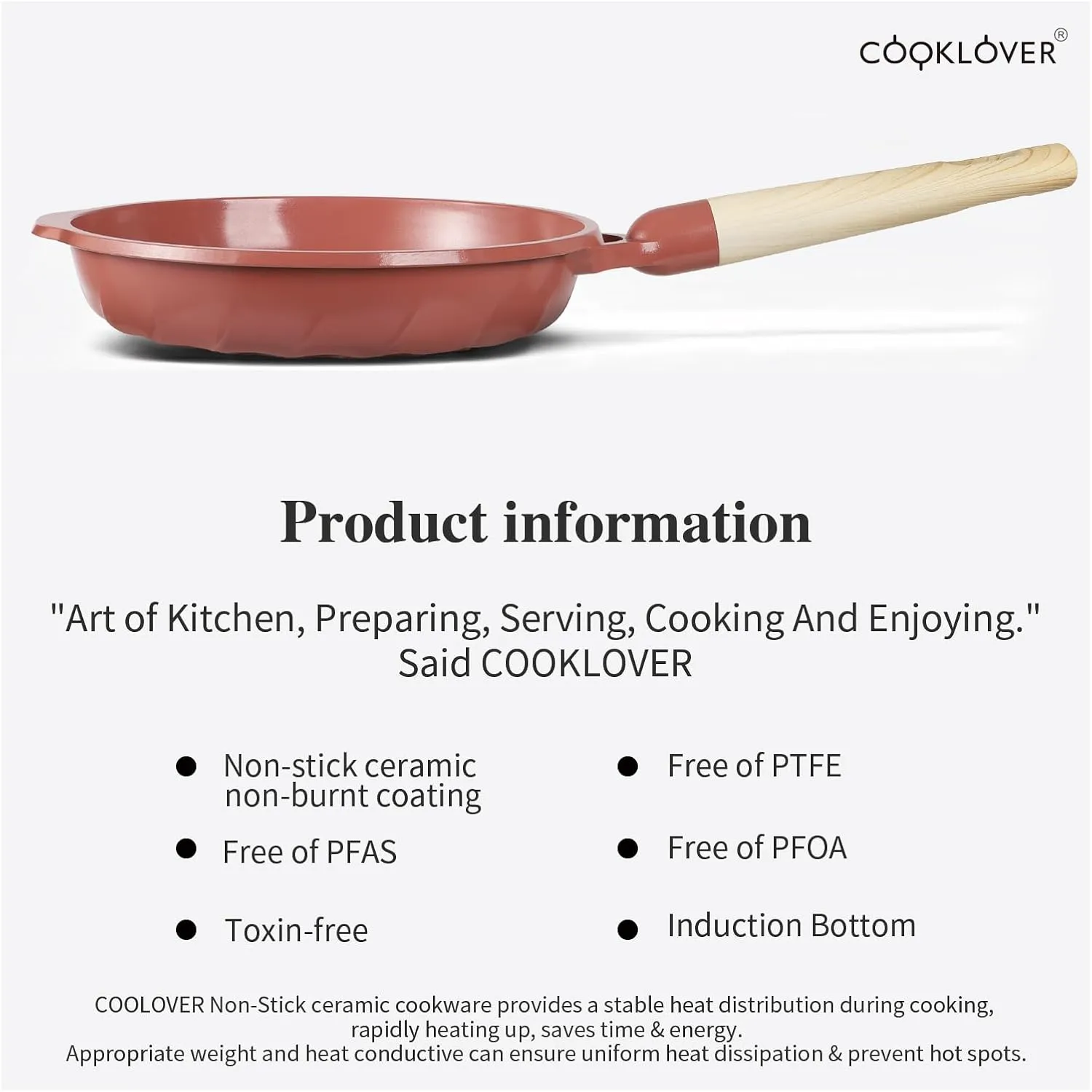 COOKLOVER Nonstick Frying Pan 100% PFOA Free Cookware Induction Skillet Stir Fry Pan (Coral, 9.5 inch)