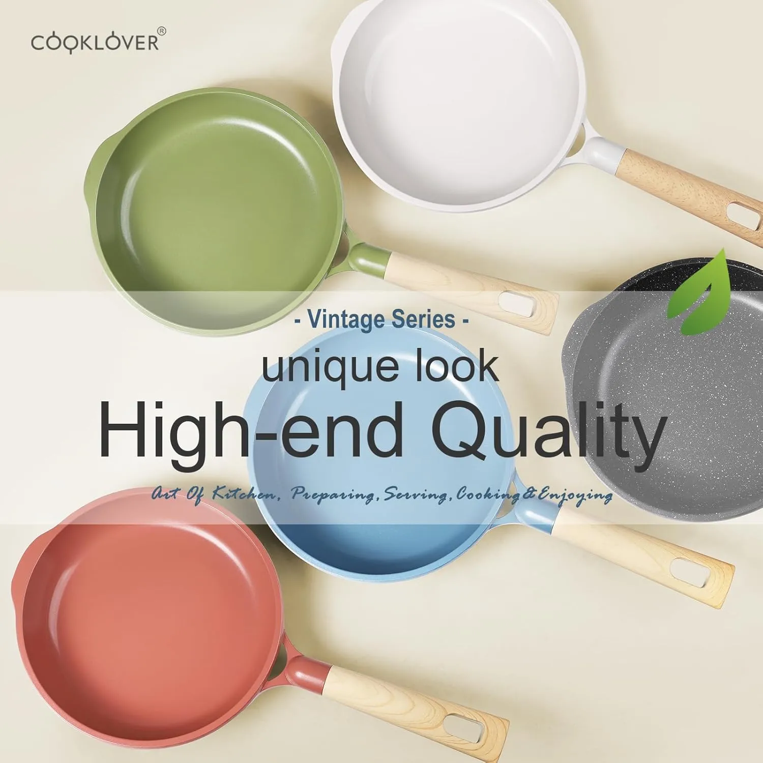 COOKLOVER Nonstick Frying Pan 100% PFOA Free Cookware Induction Skillet Stir Fry Pan (Coral, 9.5 inch)