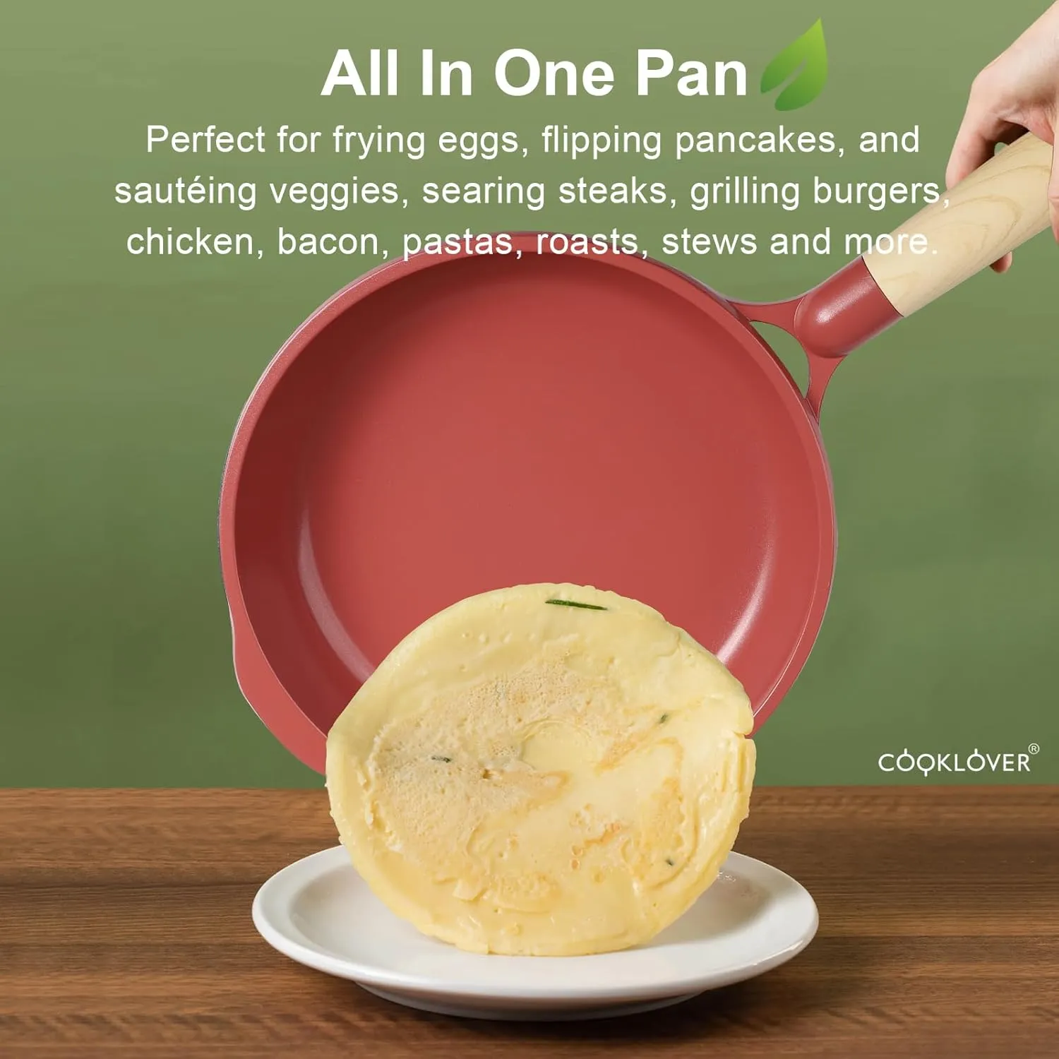 COOKLOVER Nonstick Frying Pan 100% PFOA Free Cookware Induction Skillet Stir Fry Pan (Coral, 9.5 inch)