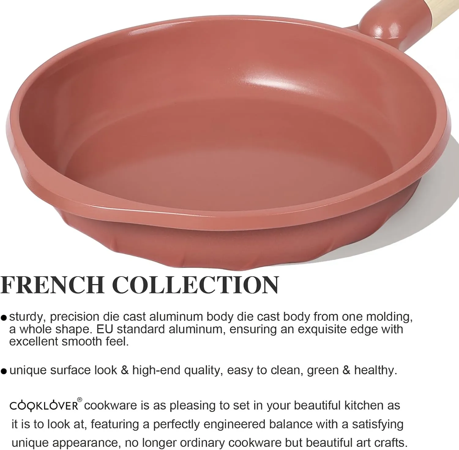 COOKLOVER Nonstick Frying Pan 100% PFOA Free Cookware Induction Skillet Stir Fry Pan (Coral, 9.5 inch)