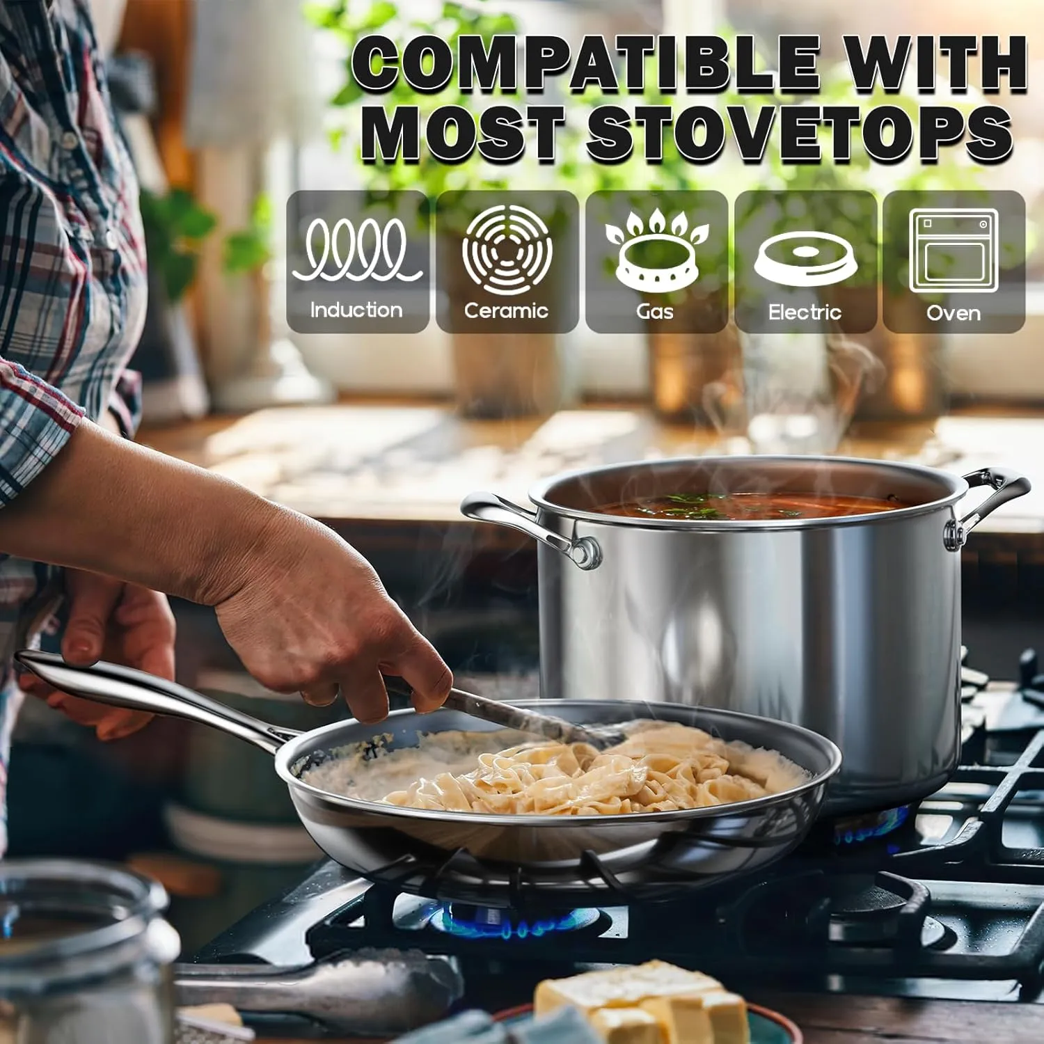 Cooks Standard Stainless Steel Kitchen Cookware Sets 12-Piece, Multi-Ply Full Clad Pots and Pans Cooking Set with Stay-Cool Handles, Dishwasher Safe, Oven Safe 500°F