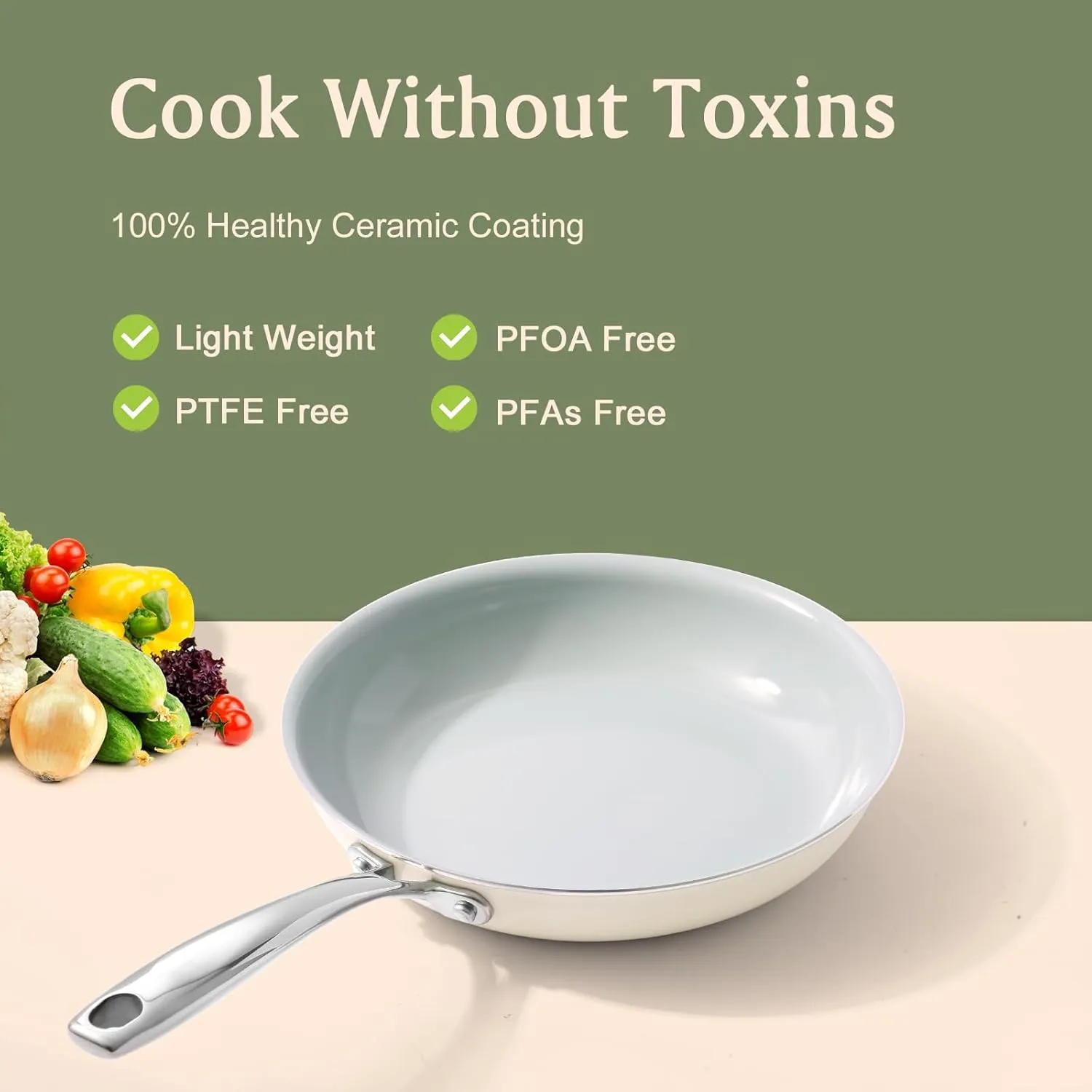 Cookware Ceramic Nonstick Frying Pans: 3Pieces Non Stick Skillet 8 9.5 11 Inches - Healthy Egg Fry Pans - Free of PTFE,PFOA,PFAS