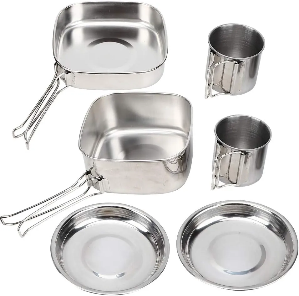 Cookware Set, Stainless Steel Camping Cookware Utensils for Picnic - Portable Frying Pan, Cups, Pot, Tableware for Home Kitchen Camping Hiking