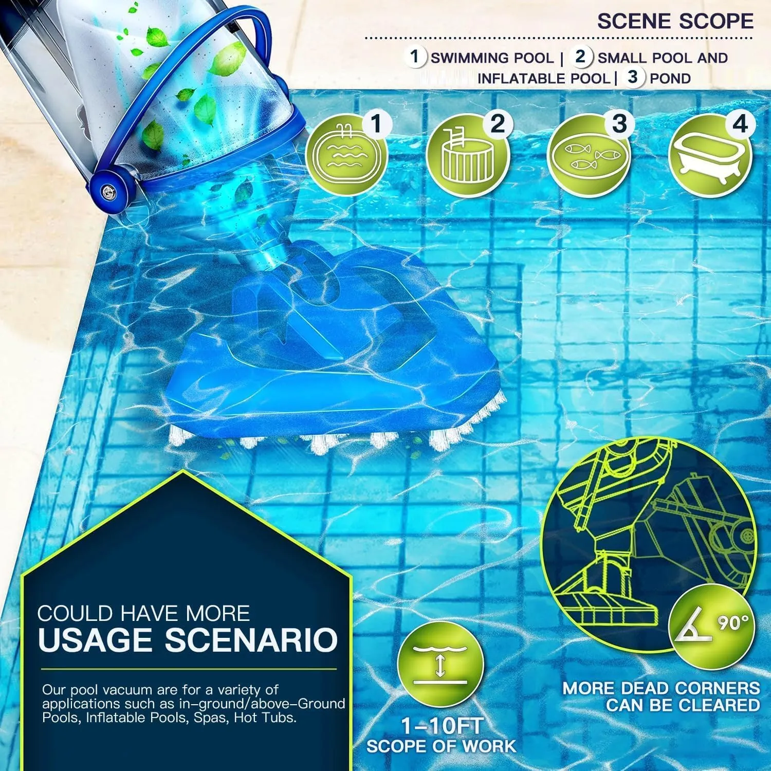 Cordless Handheld Pool Vacuum for Above Ground Pool with 18 Gal/Min Suction, 60 Min Run Time, Rechargeable Pool Cleaner with 60" Telescopic Pole for Sand, Silt in Inground Pools, Hot Tub and Spa