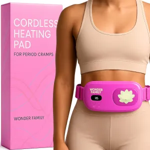 Cordless Heating Pad for Period Cramps – FSA/HSA – Portable Heating Pad for Women – Rechargeable Pink Period Pain Relief Pad for Stomach and Back – Small Heat Belt, USB Heated Menstrual Pad