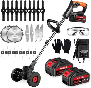 Cordless Weed Wacker Battery Powered Electric Weed Eater with 21V 4.0Ah Battery, 2-in-1 Lightweight Grass Trimmer & Brush Cutter with 5 Types Blades for Yard Garden