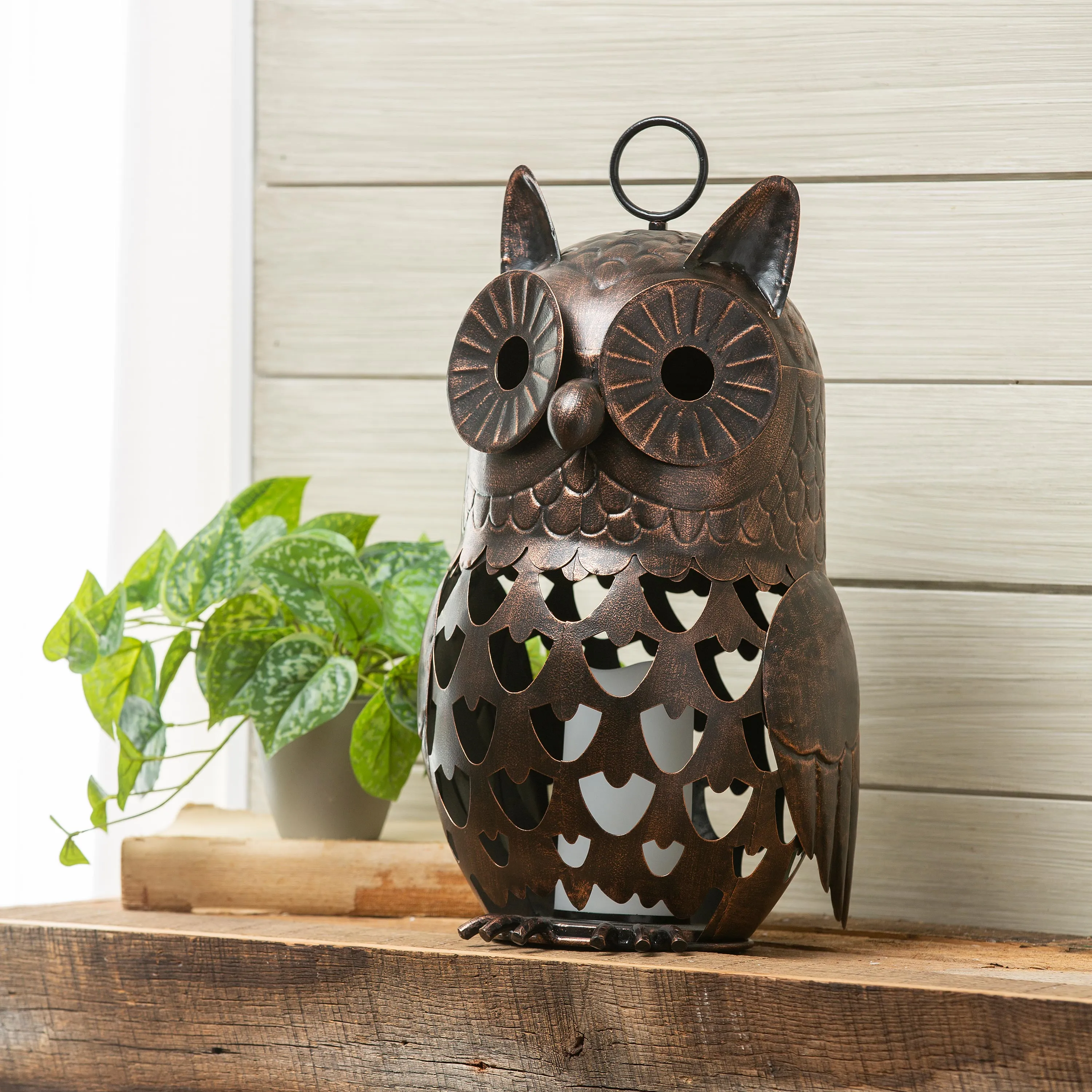 Crafted Metal LED Owl Lantern