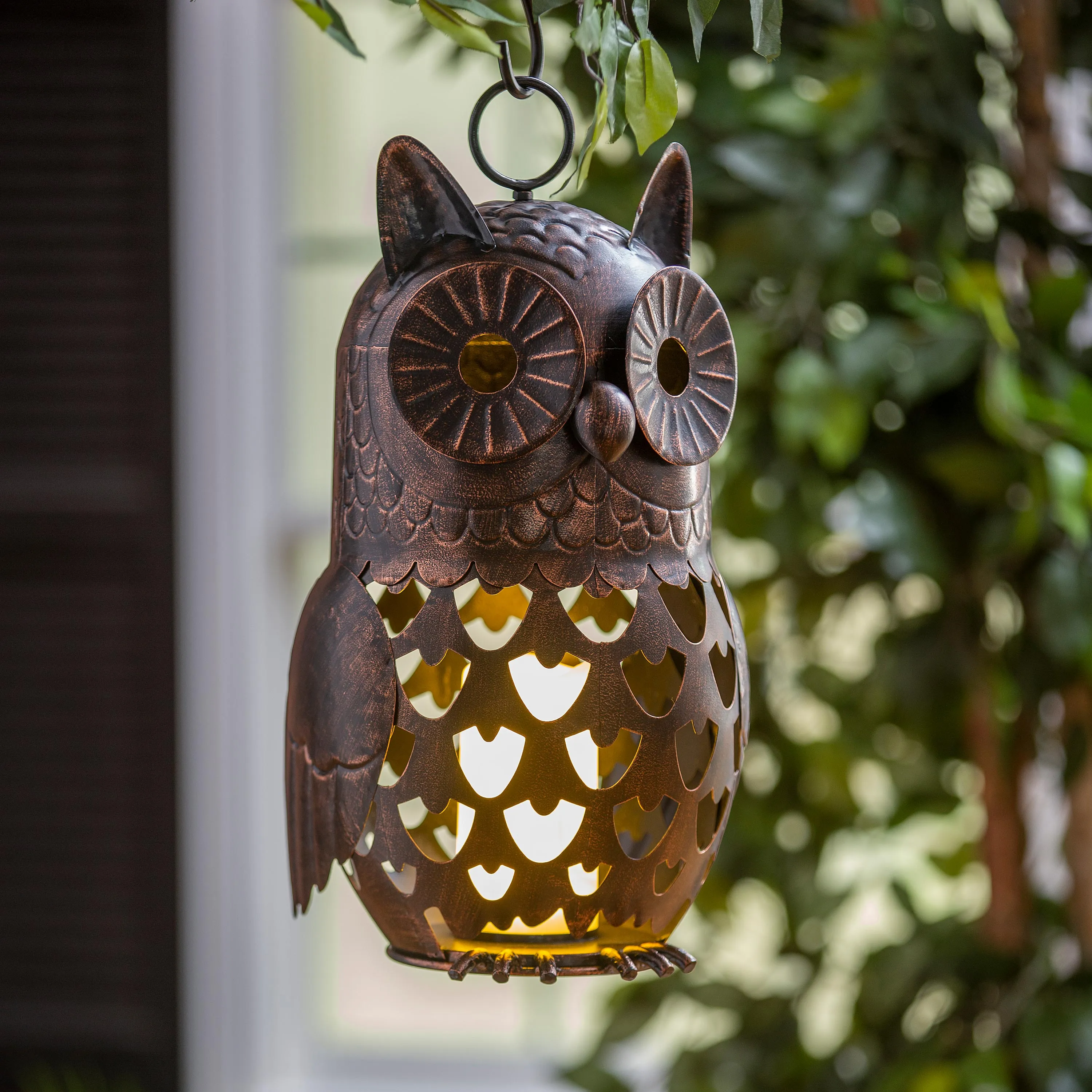 Crafted Metal LED Owl Lantern