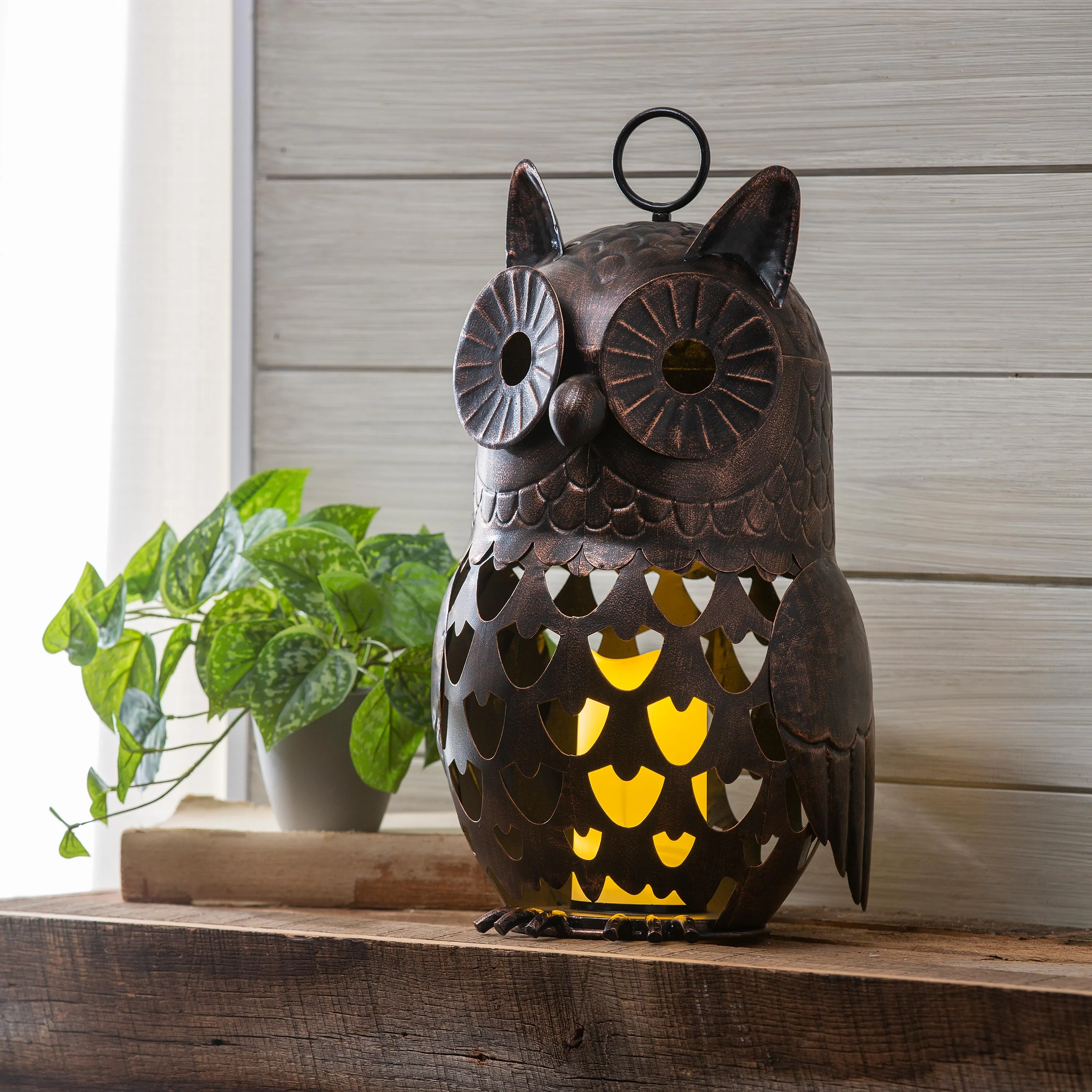 Crafted Metal LED Owl Lantern