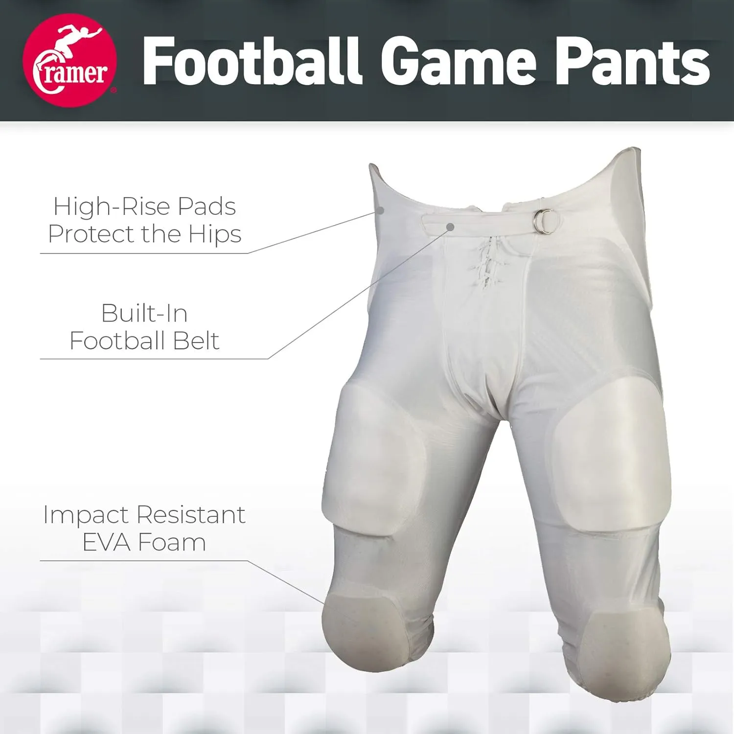 Cramer Youth Football Pants, 7-Pad Protection (Hip, Tailbone, Thigh, Knee), Black, Adjustable Strap, High-Rise Hip Padding, Designed for High-Impact