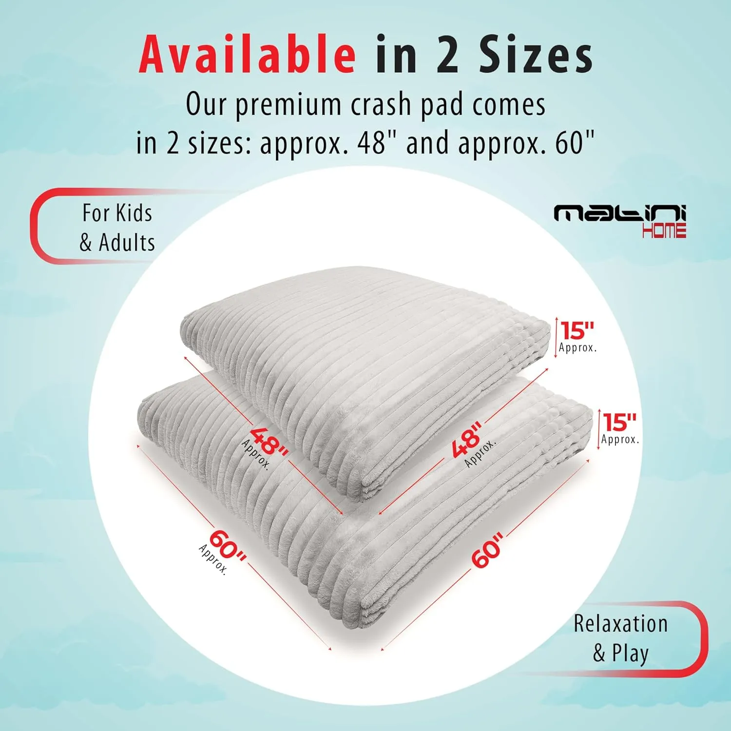 Crash Pad - Sensory Pad with Cover Foam Blocks for Kids and Adults, Ideal Gymnastics Equipment to Jump, Play or Relax - Light Gray 48" X 48"
