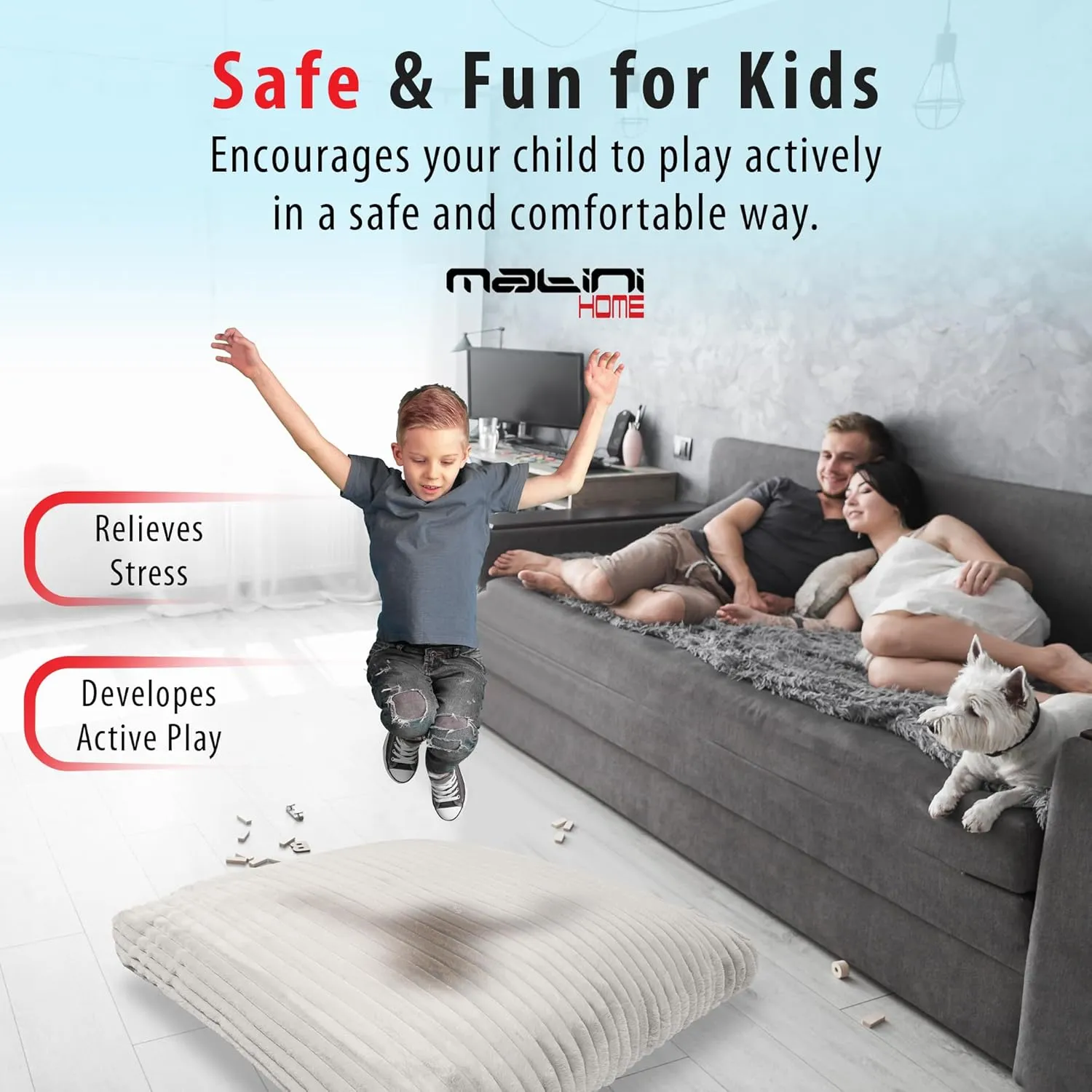 Crash Pad - Sensory Pad with Cover Foam Blocks for Kids and Adults, Ideal Gymnastics Equipment to Jump, Play or Relax - Light Gray 48" X 48"