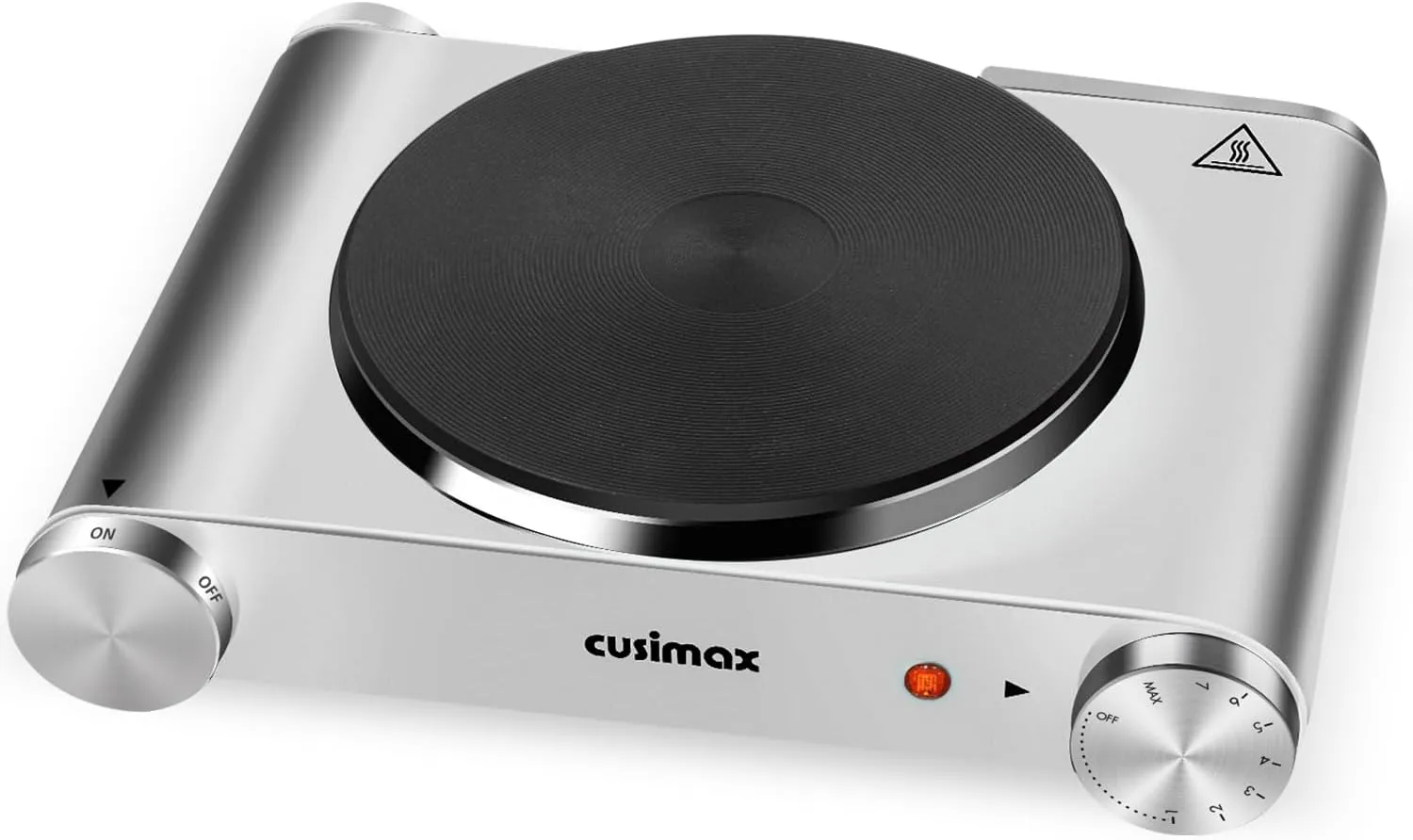 CUSIMAX Hot Plate for Home,1500W Portable Electric Stove,Single Cast Iron Burner with 7 Level Temperature Controls,Suitable for Any Cookware,Stainless Steel Base,Silver