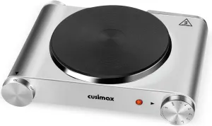 CUSIMAX Hot Plate for Home,1500W Portable Electric Stove,Single Cast Iron Burner with 7 Level Temperature Controls,Suitable for Any Cookware,Stainless Steel Base,Silver