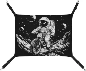 Cute Astronaut Rides on Bicycles Hanging Cat Bed Soft Breathable Pet Hammock for Cage Pet Sleeper for Kitten Ferret Puppy Rabbit