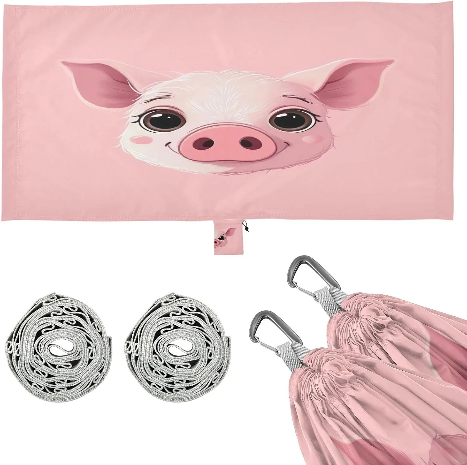 Cute Pig Face Camping Hammock, 330 lbs with 2 Tree Straps, Carry Bag, Single Portable Hammock for Outdoor/Indoor, Hiking, Beach, Backpacking, Travel