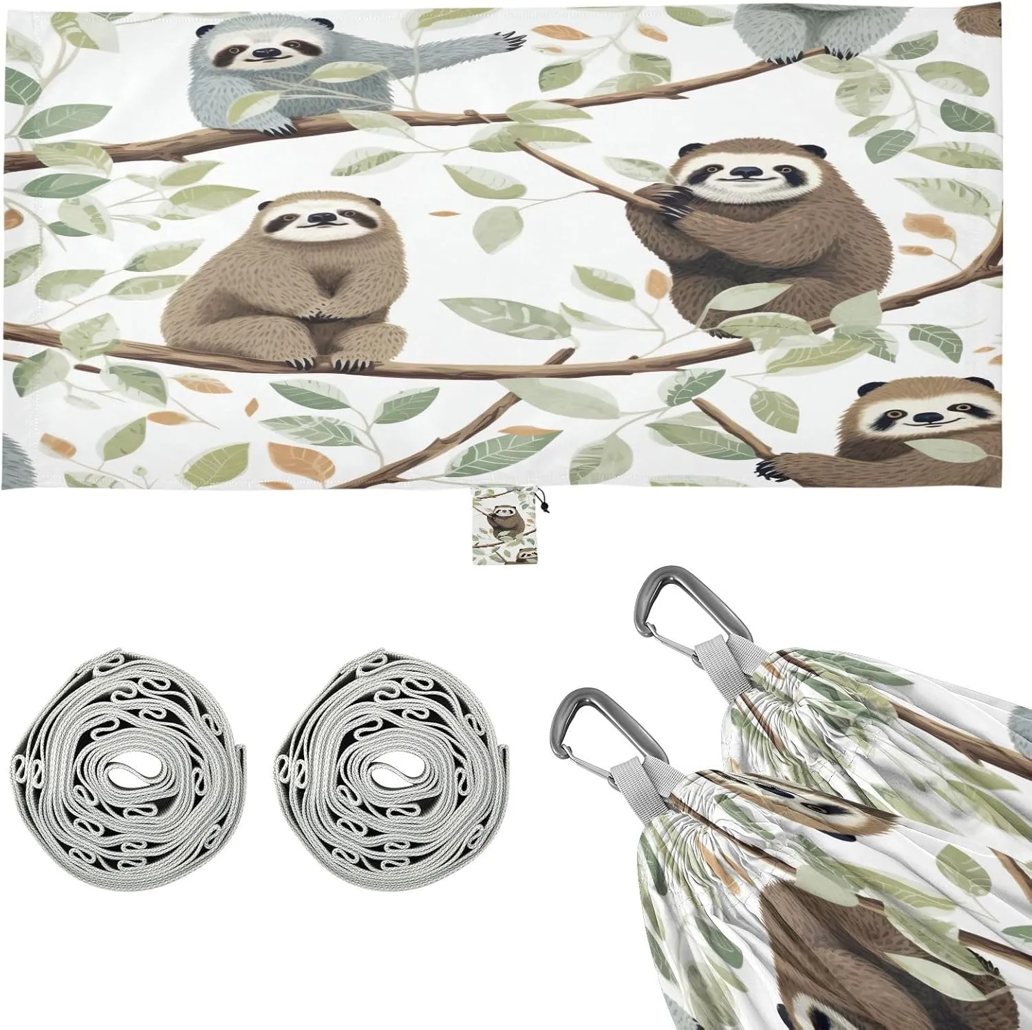 Cute Sloths Camping Hammock, 330 lbs with 2 Tree Straps, Carry Bag, Single Portable Hammock for Outdoor/Indoor, Hiking, Beach, Backpacking, Travel