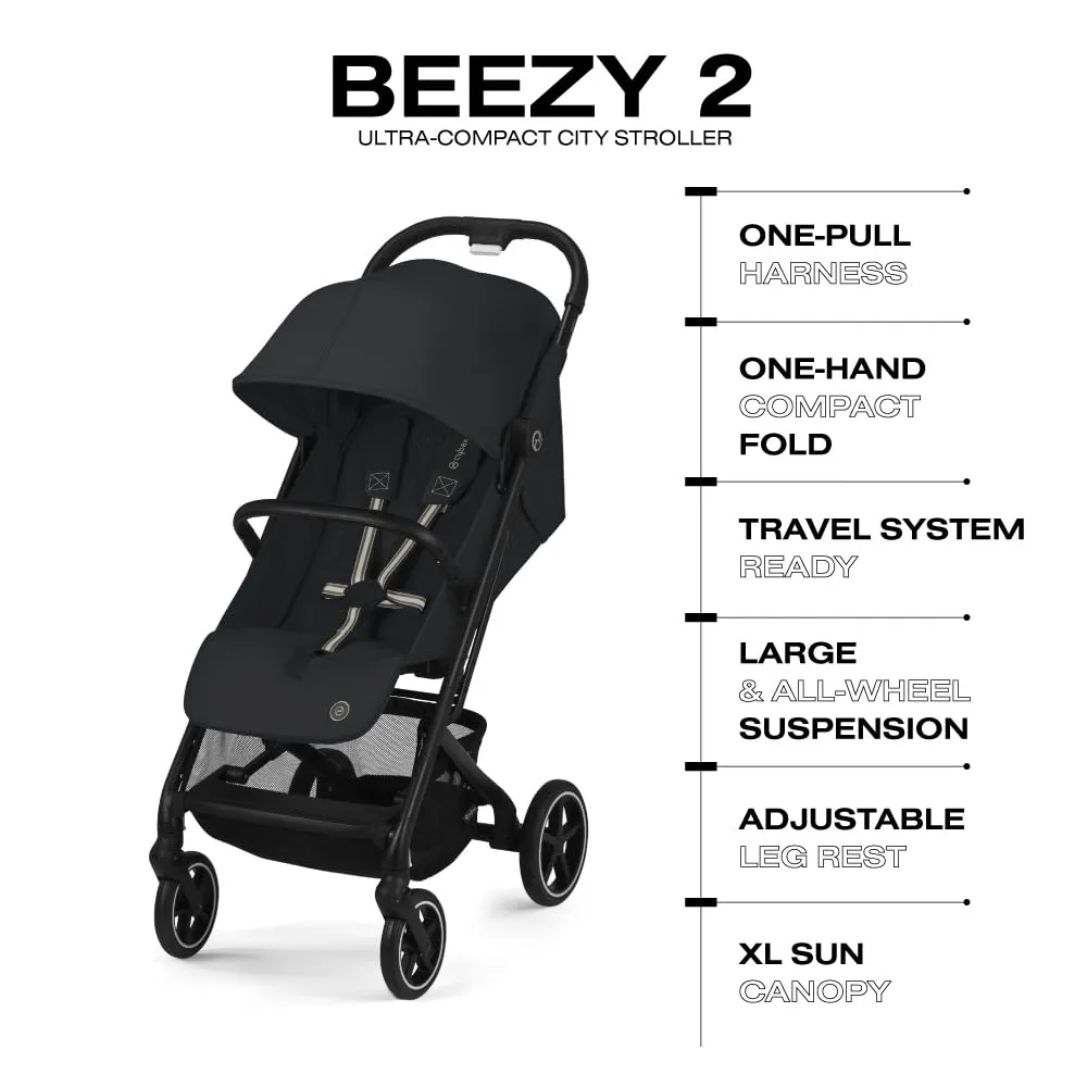 CYBEX Beezy 2 Compact and Lightweight Travel Stroller - Compatible with CYBEX Car Seats, Magic Black