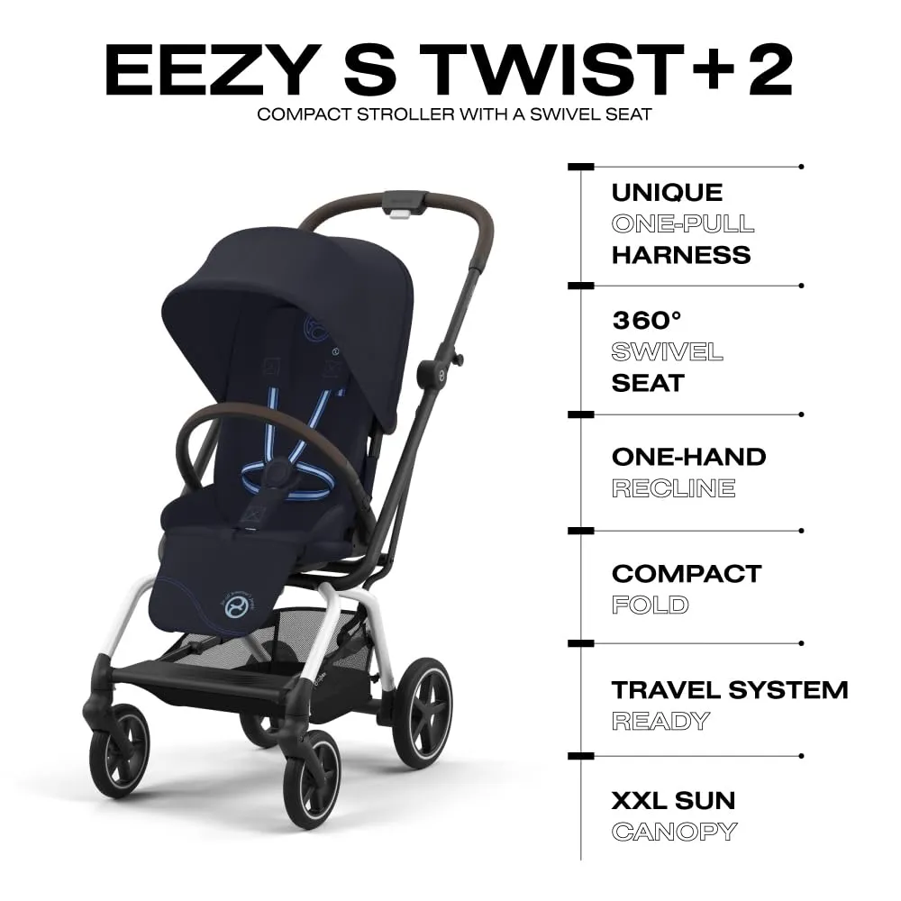 CYBEX Eezy S Twist  2 V2 Baby Stroller with 360° Rotating Seat for Infants 6 Months and Up - Compatible with CYBEX Car Seats, Dark Blue