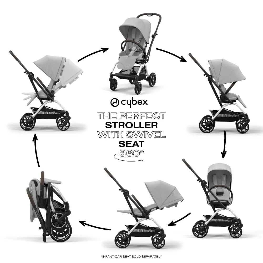 CYBEX Eezy S Twist  2 V2 Baby Stroller with 360° Rotating Seat for Infants 6 Months and Up - Compatible with CYBEX Car Seats, Fog Grey