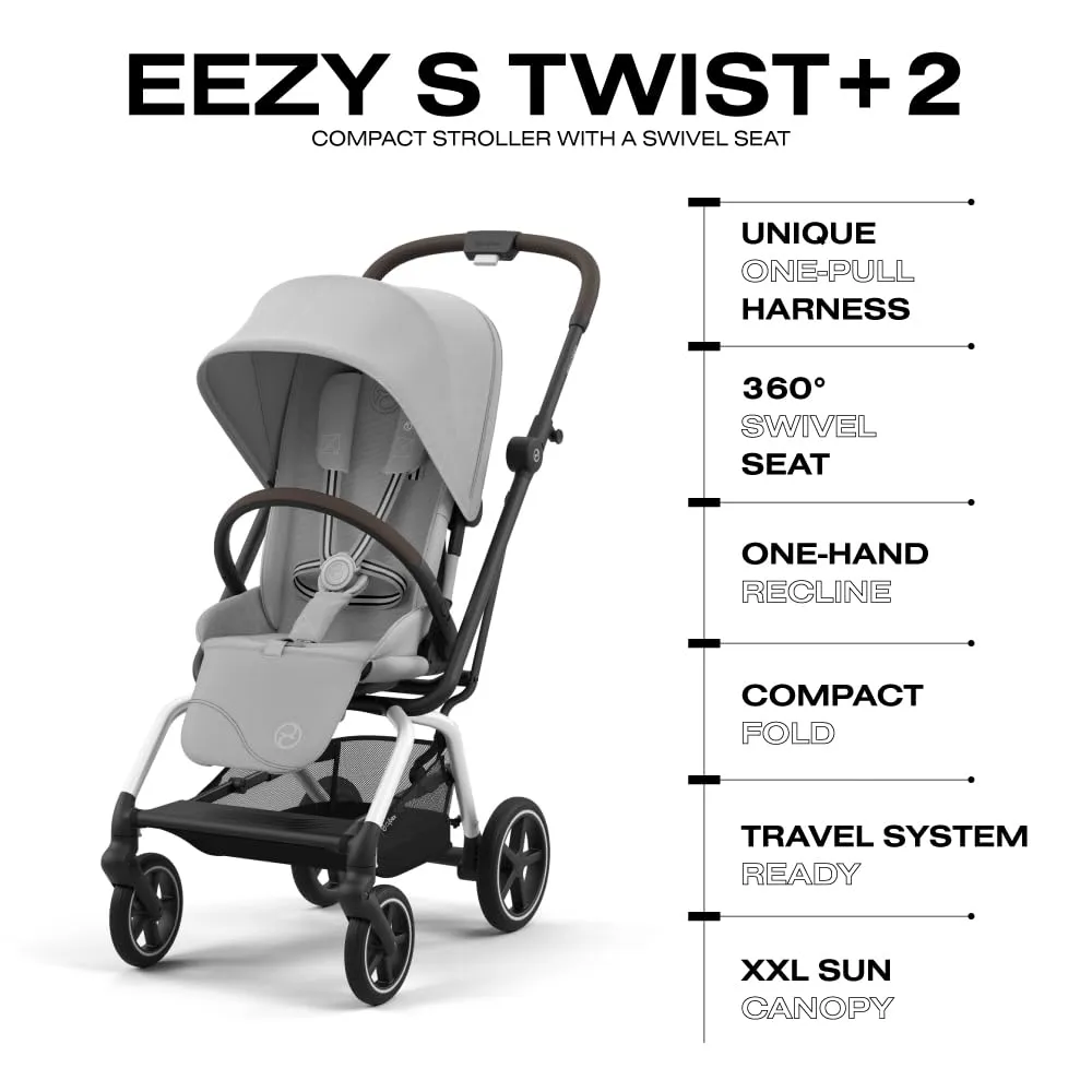 CYBEX Eezy S Twist  2 V2 Baby Stroller with 360° Rotating Seat for Infants 6 Months and Up - Compatible with CYBEX Car Seats, Fog Grey