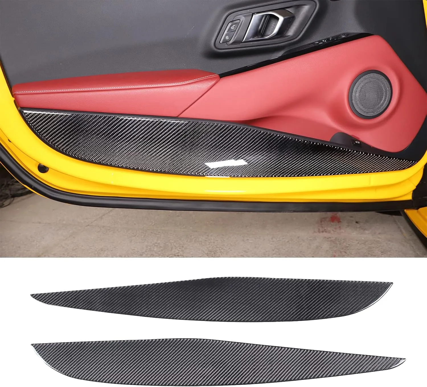 Daeiclru Real Carbon Fiber Car Door Anti Kick Pad Stickers Fit for Toyot@ Supra GR A90 A91 MK5 2019-2022, Inner Door Anti Kick Decorative Panel Protection Accessories, 2PCS (Style A)