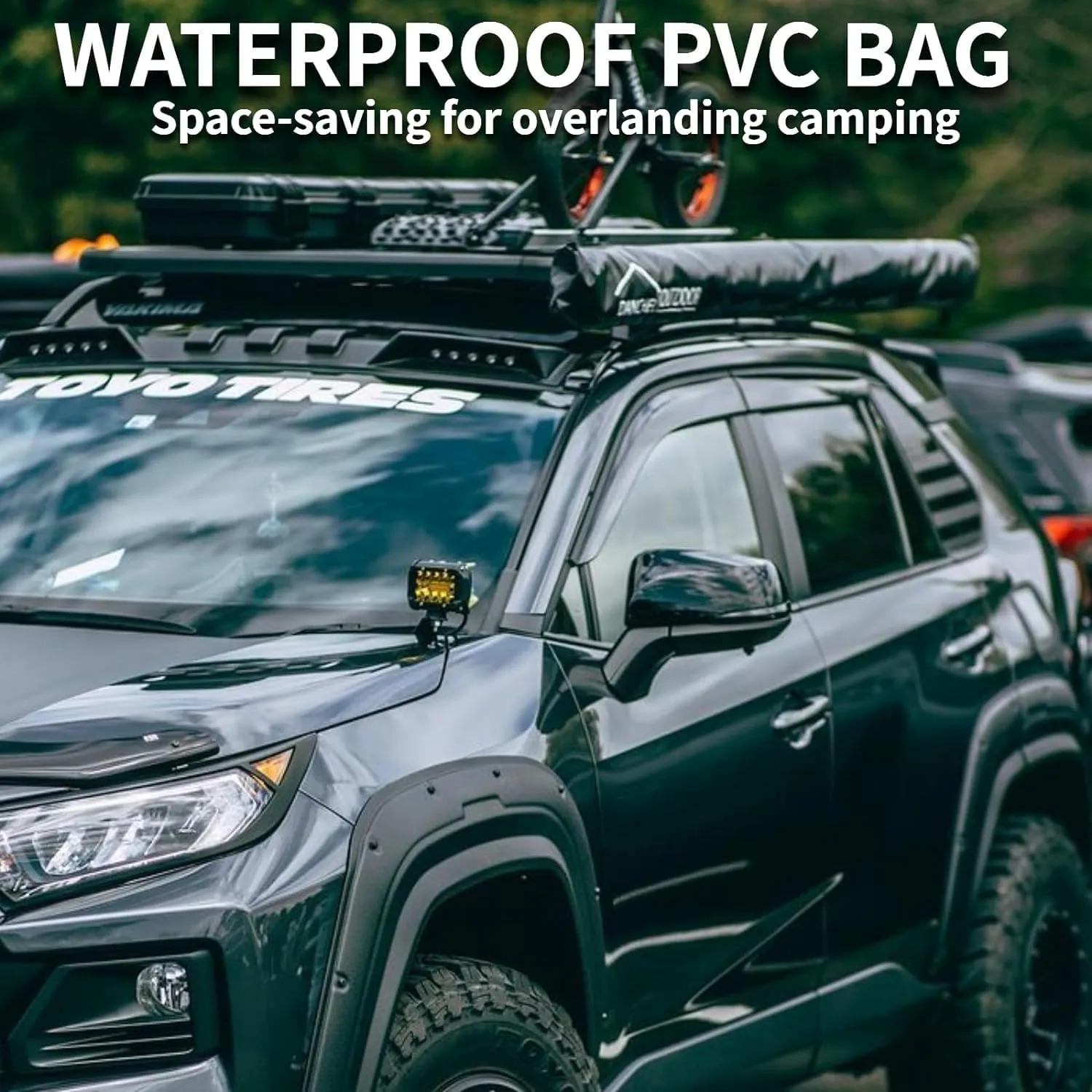 DANCHEL OUTDOOR Roof Rack Pul-Out Car Awning - Waterproof Portable Side Sun Shelter Tarp for SUV/Truck/Van/Camper, 6.5x9.8ft Gray
