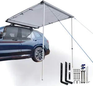DANCHEL OUTDOOR Roof Rack Pul-Out Car Awning - Waterproof Portable Side Sun Shelter Tarp for SUV/Truck/Van/Camper, 6.5x9.8ft Gray