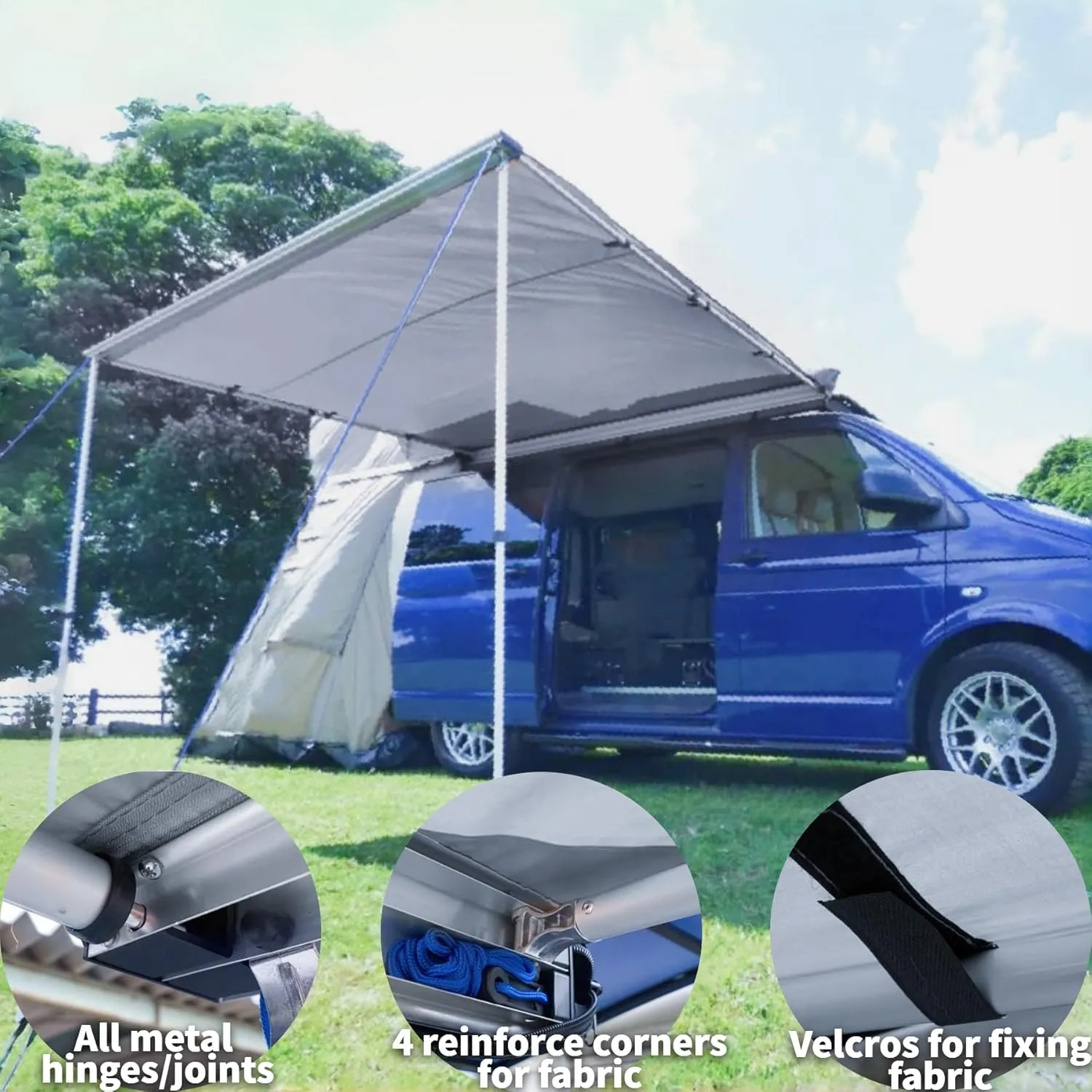 DANCHEL OUTDOOR Roof Rack Pul-Out Car Awning - Waterproof Portable Side Sun Shelter Tarp for SUV/Truck/Van/Camper, 6.5x9.8ft Gray