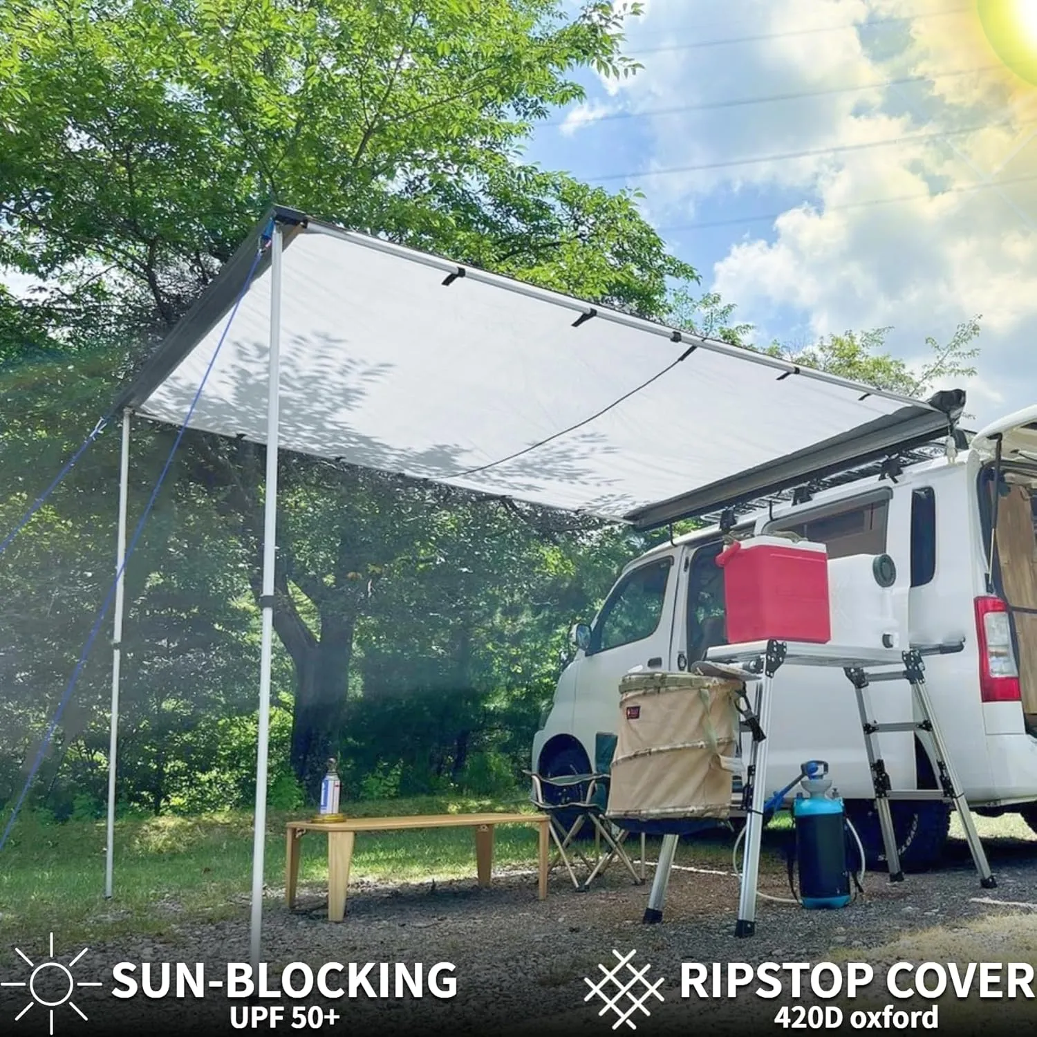 DANCHEL OUTDOOR Roof Rack Pul-Out Car Awning - Waterproof Portable Side Sun Shelter Tarp for SUV/Truck/Van/Camper, 6.5x9.8ft Gray