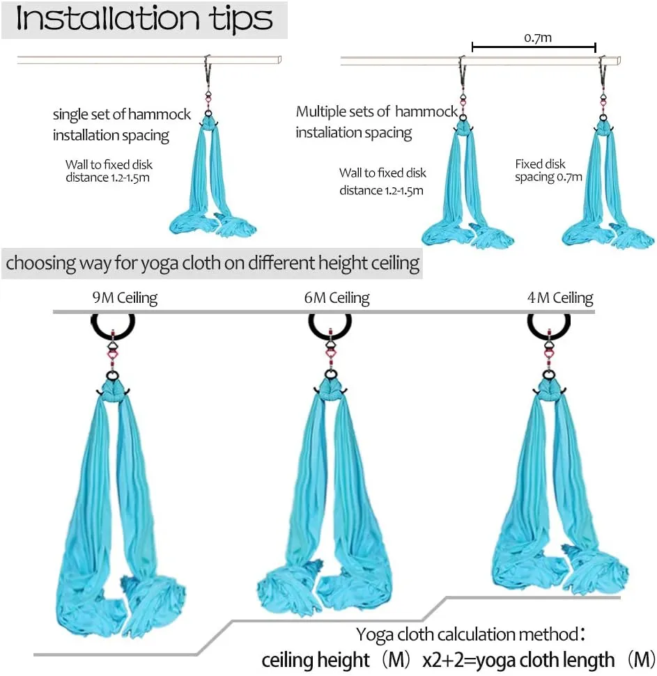 Deluxe Aerial Silks Equipment Set - 11 Yards Aerial Yoga Hammock Swing for Acrobatic, Circus Arts, Dance (L:10m W:2.8m)