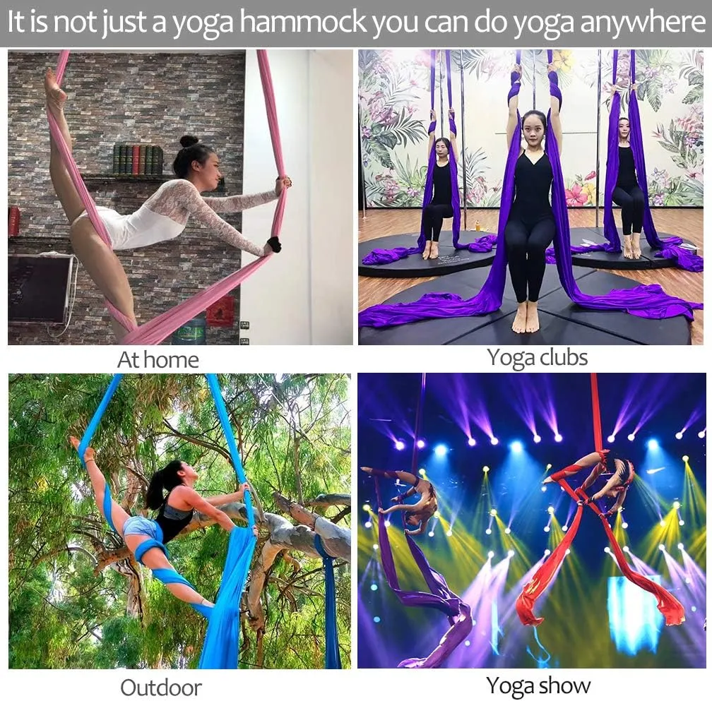 Deluxe Aerial Silks Equipment Set - 11 Yards Aerial Yoga Hammock Swing for Acrobatic, Circus Arts, Dance (L:10m W:2.8m)