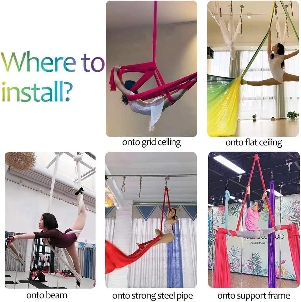Deluxe Aerial Silks Equipment Set - 11 Yards Aerial Yoga Hammock Swing for Acrobatic, Circus Arts, Dance (L:10m W:2.8m)