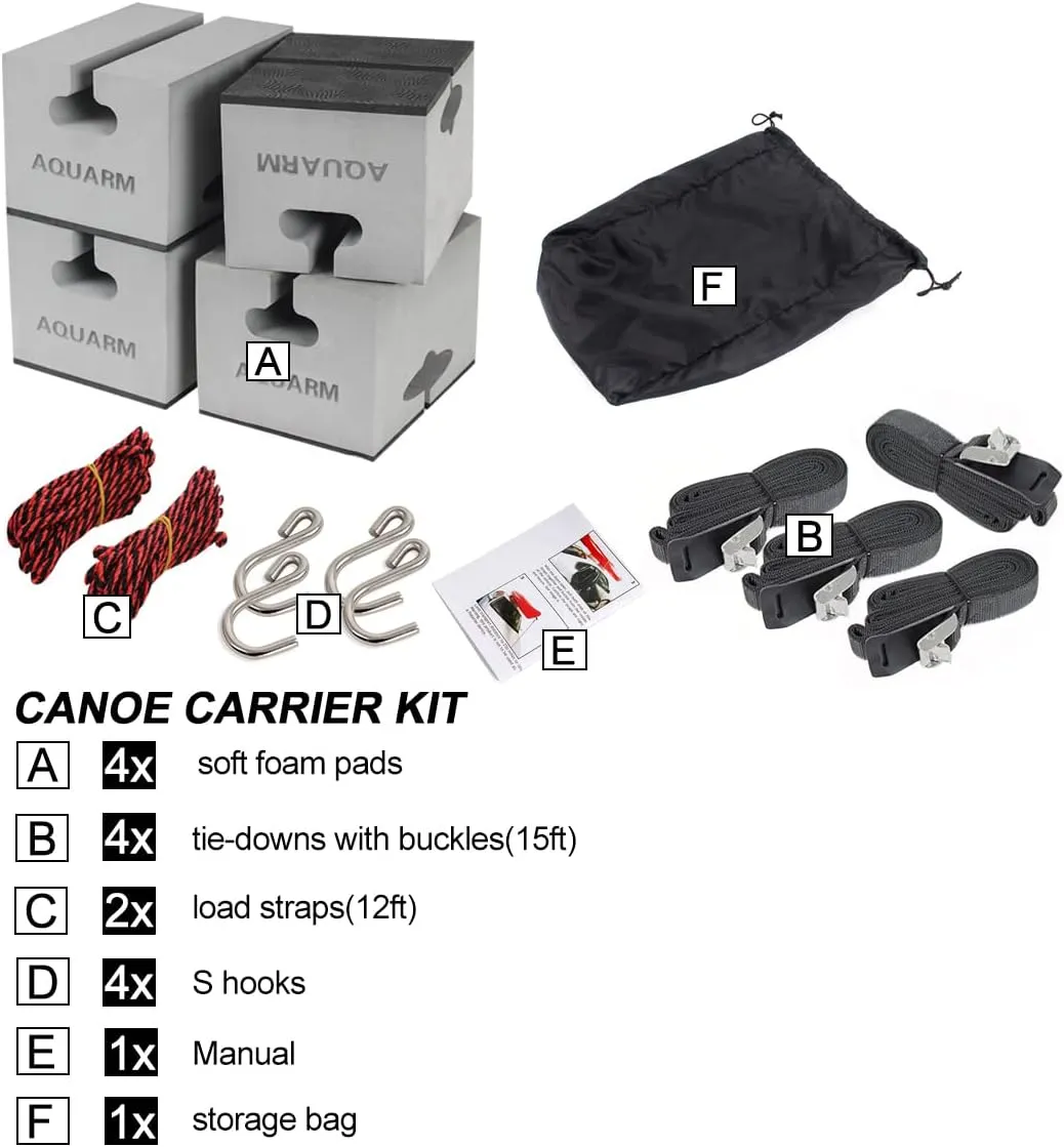 Deluxe Canoe Foam Blocks for Roof Universal Canoe Carrier Kit Soft Canoe Pads Car Top Roof Racks Foam Pads with Tie-Downs, 6 inch