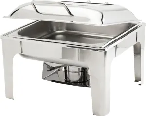 Denmark Tools for Cooks Celebrations Cookware Collection 5 Piece 6.3-Quart Heavy Gauge Stainless Steel Square Chafing Dish Set with Hydraulic Soft Close Glass Lid for Entertaining & Catering