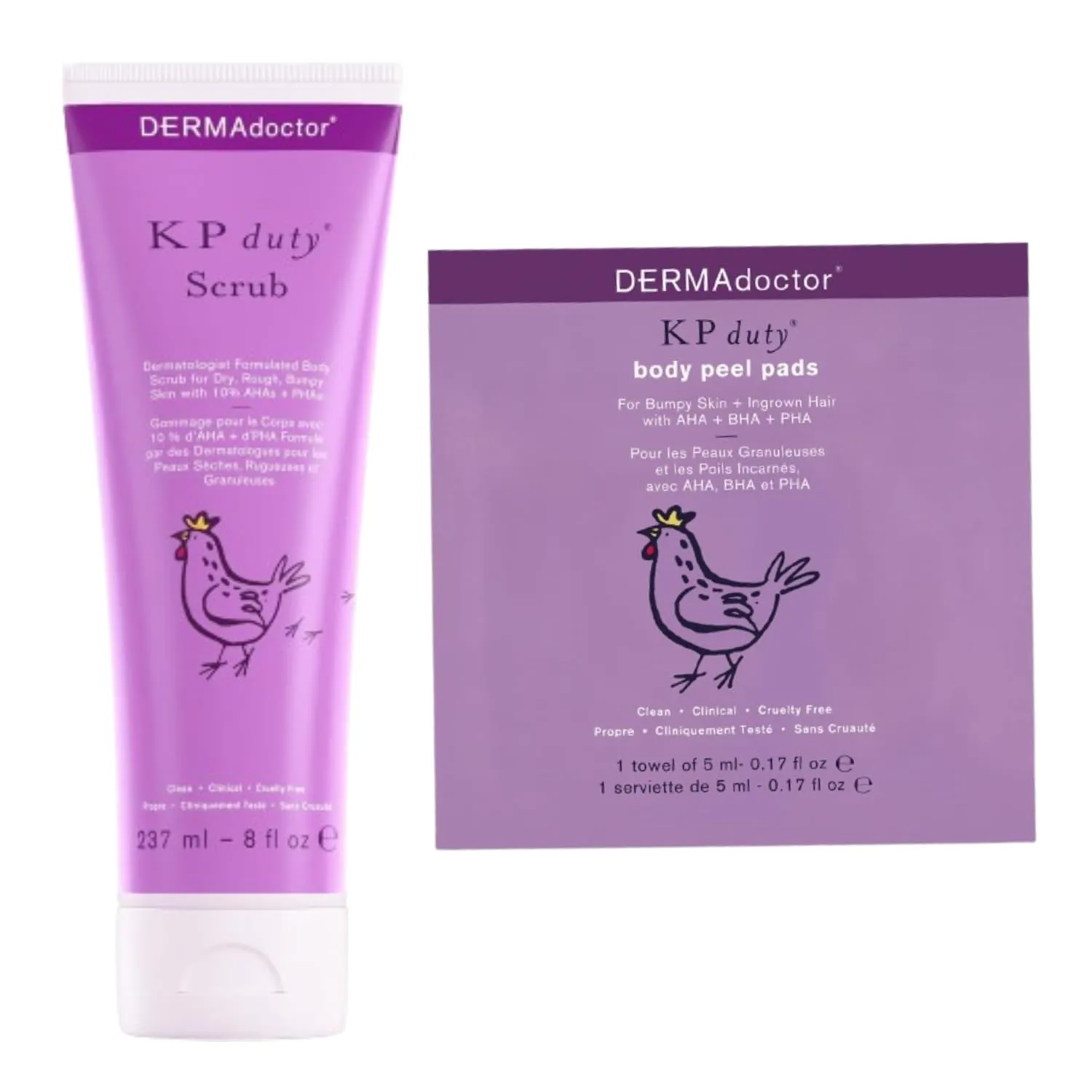 DERMAdoctor KP Duty Bundle: Body Peel Pads for Bumpy Skin & Bump Eraser Body Scrub - Exfoliate & Smooth Skin with AHAs & PHAs