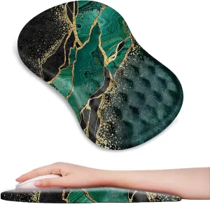DINKY Ergonomic Mouse Pads Wrist Support, Entire Memory Foam with Anti-Slip PU Base, Pain Relief Mouse Mat with Wrist Rests Easy Typing for Computer Laptop, Home and Office (Green Gold Marble)