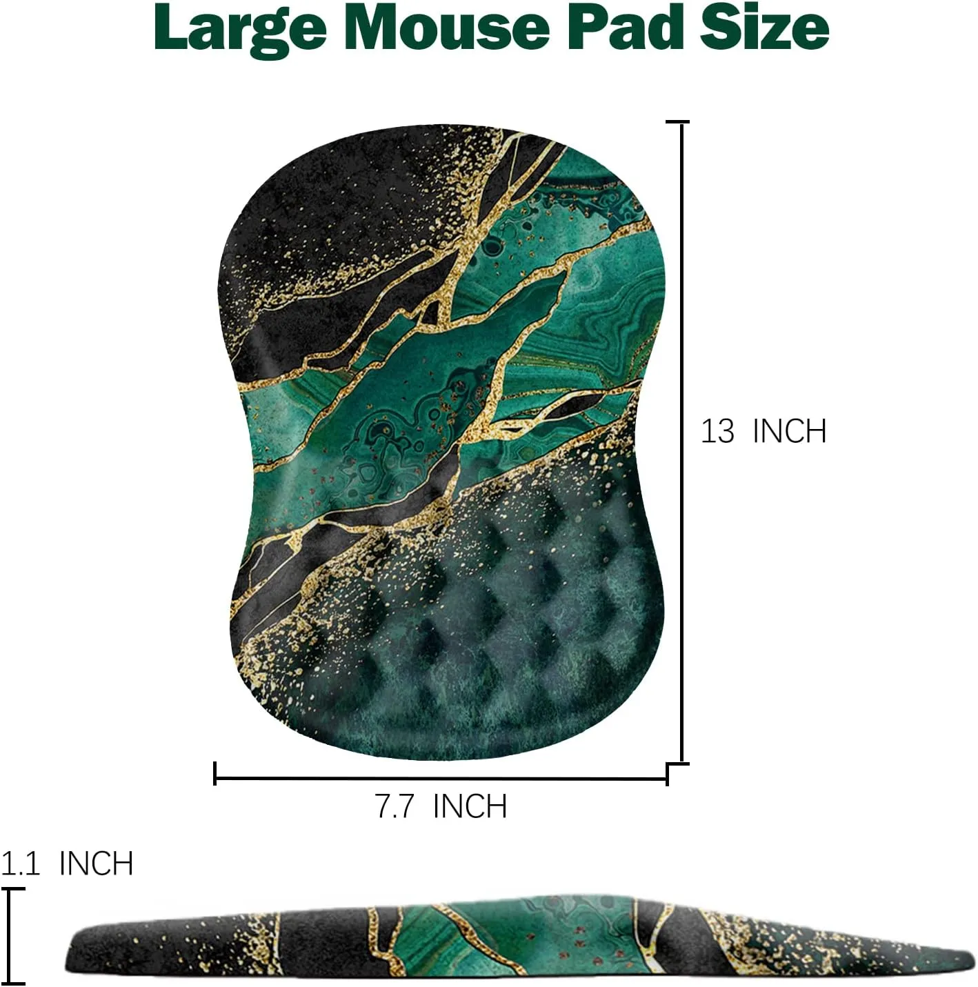DINKY Ergonomic Mouse Pads Wrist Support, Entire Memory Foam with Anti-Slip PU Base, Pain Relief Mouse Mat with Wrist Rests Easy Typing for Computer Laptop, Home and Office (Green Gold Marble)