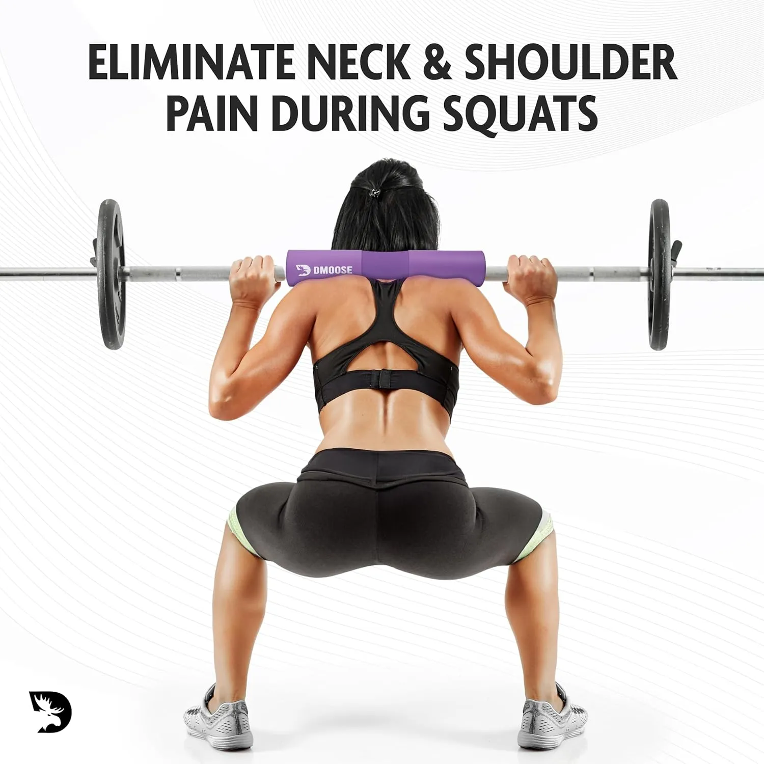 DMoose Fitness Barbell Pad for Hip Thrust, Squat & Lunges - Non-Slip Thick Foam Cushion for Neck and Back Support with Two Straps - Hip Thrust Pad for Leg Day - Fits All Olympic Bars and Smith Machine