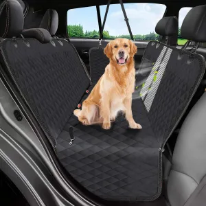 Dog Car Seat Cover, 600D Heavy Durable Dog Seat Cover for Back Seat, 100% Waterproof Scratch Proof Nonslip Dog Hammock for Car with Side Flap, Pet Back Seat Covers for Car with Seatbelt Black