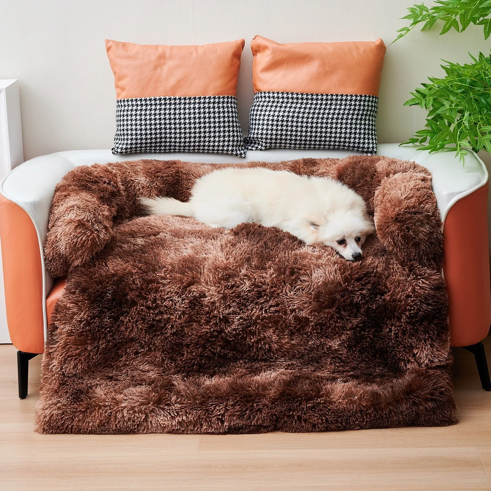 Dog Couch Bed Mat - Fluffy Plush Dog Sofa Bed With Blancket
