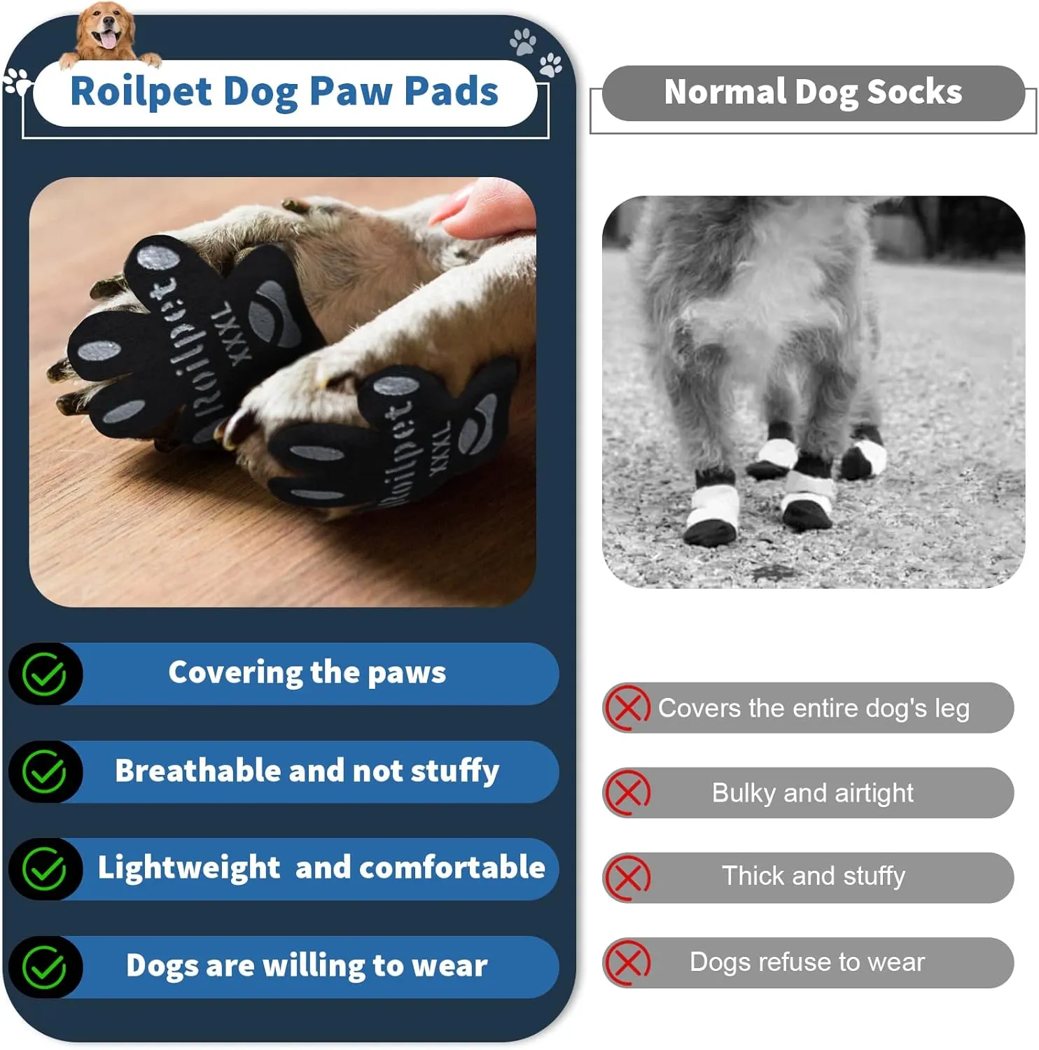 Dog Paw Protector Anti-Slip Pads, Toe Grips for Dogs from Slipping On Hardwood Floors, Stronger Self-Adhesive Paw Pad Provide Traction for Senior, Injured Dogs, (12 Sets - 48 Pads, XL)