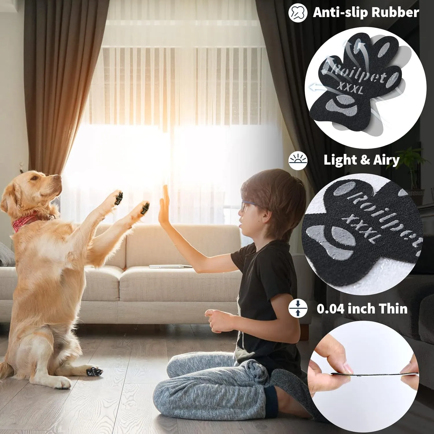 Dog Paw Protector Anti-Slip Pads, Toe Grips for Dogs from Slipping On Hardwood Floors, Stronger Self-Adhesive Paw Pad Provide Traction for Senior, Injured Dogs, (12 Sets - 48 Pads, XL)